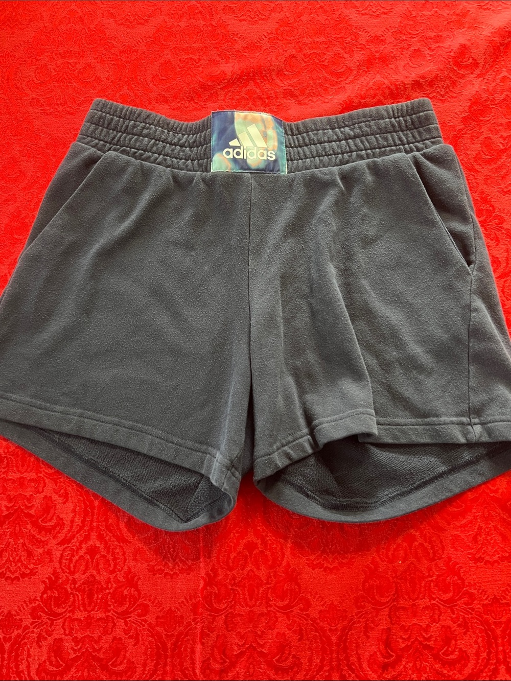Adidas Women’s Medium Blue Fleece Shorts Cotton Blend 4.5” Inseam Pockets